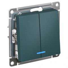 Выключатель Систем Электрик (Schneider Electric) 2-клавиши СП AtlasDesign 10 А IP20 (схема 5а) 10AX с подсветкой механизм изумруд ATN000853