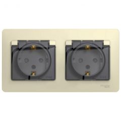 Розетка штепсельная Систем Электрик (Schneider Electric) Glossa 16 А IP44 2-м СП с заземлением и шторками бежевая GSL000247