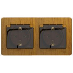 Розетка штепсельная Систем Электрик (Schneider Electric) 2-м СП Glossa 16 А IP44 с заземлением и шторками дерево дуб GSL000547