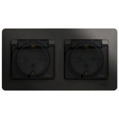 Розетка штепсельная Систем Электрик (Schneider Electric) Glossa 16 А IP44 с заземлением и шторками антрацит 2- модуля GSL000747
