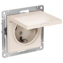 Розетка Систем Электрик (Schneider Electric) 1-м СП AtlasDesign 16 А IP20 с заземлением защитные шторки с крышкой механизм бежевая ATN000246