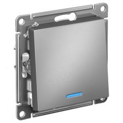 Выключатель Систем Электрик (Schneider Electric) 1-клавиша СП AtlasDesign 10 А IP20 (схема 1а) 10AX с подсветкой механизм сталь ATN000913