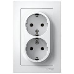Розетка Систем Электрик (Schneider Electric) 2-м СП AtlasDesign 16 А IP20 с заземлением в сборе белый ATN000124