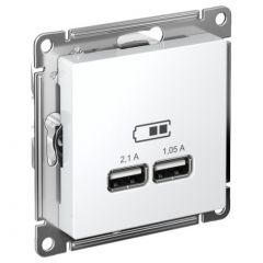 Розетка Систем Электрик (Schneider Electric) USB AtlasDesign тип A+A 5 В 1х2.1 А 2х1.05 А механизм белый ATN000133, скрытый монтаж