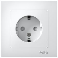 Розетка Систем Электрик (Schneider Electric) 1-м СП AtlasDesign 16 А IP20 с заземлением защитные шторки в сборе белый ATN000144