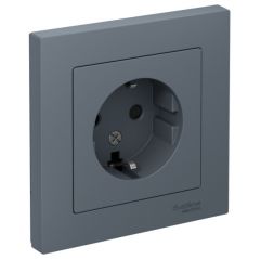 Розетка Систем Электрик (Schneider Electric) 1-м СП AtlasDesign 16 А IP20 с заземлением защитные шторки в сборе грифель ATN000744