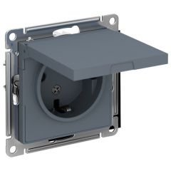 Розетка Систем Электрик (Schneider Electric) 1-м СП AtlasDesign 16 А IP20 с заземлением защитные шторки с крышкой грифель ATN000746