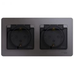 Розетка штепсельная Систем Электрик (Schneider Electric) Glossa 16 А IP44 с заземлением, защитными шторками, графит, 2-модульная GSL001347