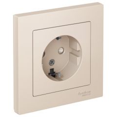 Розетка Систем Электрик (Schneider Electric) 1-м СП AtlasDesign 16 А IP20 с заземлением защитные шторки в сборе бежевая ATN000244