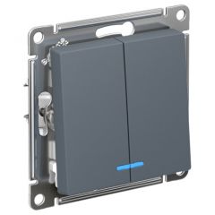 Выключатель Систем Электрик (Schneider Electric) 2-клавиши СП AtlasDesign 10 А IP20 (схема 5а) 10AX с подсветкой механизм грифель ATN000753