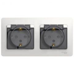 Розетка штепсельная Систем Электрик (Schneider Electric) Glossa 16 А IP44 с заземлением и шторками белая 2- модуля GSL000147