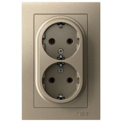 Розетка Систем Электрик (Schneider Electric) 2-м СП AtlasDesign 16 А IP20 с заземлением в сборе шампань ATN000524