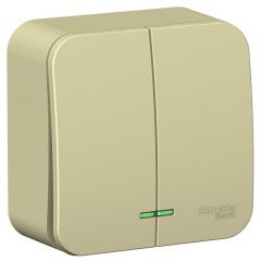 Выключатель Систем Электрик (Schneider Electric) 2-клавиши ОП Blanca 10 А IP20 (схема 5) 250 В с подсветкой с изолирующей пластиной бежевый BLNVA105117