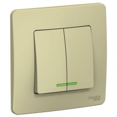 Выключатель Систем Электрик (Schneider Electric) 2-клавиши СП Blanca 10 А IP20 (схема 5) 250 В с подсветкой бежевый BLNVS010517