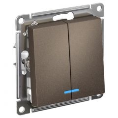 Выключатель Систем Электрик (Schneider Electric) 2-клавиши СП AtlasDesign 10 А IP20 (схема 5а) 10AX с подсветкой мокко ATN000653