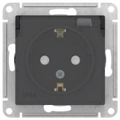 Розетка Систем Электрик (Schneider Electric) 1-м СП AtlasDesign Aqua 16 А IP44 с заземлением защитные шторки и прозрачной крышкой карбон ATN441046