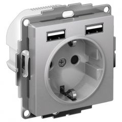 Розетка Систем Электрик (Schneider Electric) 1-м СП AtlasDesign 16 А IP20 с USB тип A+A 5 В/2.4 А 2х5В/1.2 А алюминий ATN000330