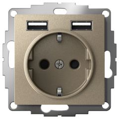 Розетка Систем Электрик (Schneider Electric) 1-м СП AtlasDesign 16 А IP20 с USB тип A+A 5 В/2.4 А 2х5В/1.2 А шампань ATN000530