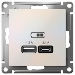Розетка Систем Электрик (Schneider Electric) USB AtlasDesign тип A+C 5 В/2.4 А 2х5В/1.2 А жемчужный механизм ATN000439