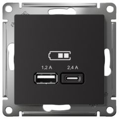 Розетка Систем Электрик (Schneider Electric) USB AtlasDesign тип A+C 5 В/2.4 А 2х5В/1.2 А карбон ATN001039