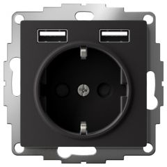 Розетка Систем Электрик (Schneider Electric) 1-м СП AtlasDesign 16 А IP20 с USB тип A+A 5 В/2.4 А 2х5В/1.2 А карбон ATN001030