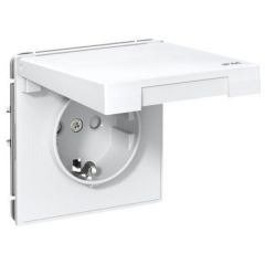 Розетка Систем Электрик (Schneider Electric) ArtGallery 16 А IP44 с заземлением, шторками и крышкой, быстрозажимные клеммы, белая GAL440146S