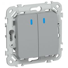 Выключатель ИЕК (IEK) 2-клавиши СП FLITE ВС12-1-1-ФлС 10 А с индикацией, серый, скрытая установка