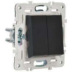 Выключатель проходной ИЕК (IEK) 2-клавиши SKANDY SK-V05Bl черный, 10 А, 230 В, скрытая установка