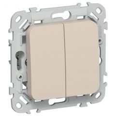 Выключатель проходной ИЕК (IEK) 2-клавиши СП FLITE ВС62-1-0-ФлЛ 10 А механизм льняной FI-V22-0-10-1-K88