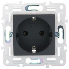 Розетка ИЕК (IEK) SKANDY 16 А с заземлением и защитными шторками SK-R14-16-1-K53 графит, скрытая установка