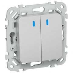 Выключатель ИЕК (IEK) 2-клавиши СП FLITE ВС12-1-1-ФлА, алюминий, 10 А с индикацией, скрытая установка