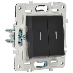 Выключатель проходной ИЕК (IEK) 2-клавиши SKANDY SK-V10Bl с индикацией черный, 10 А, 230 В, скрытая установка