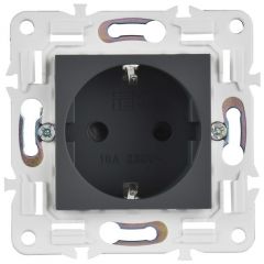 Розетка ИЕК (IEK) SKANDY 16 А с заземлением и защитными шторками SK-R04G графит SK-R14-16-K53, скрытая установка
