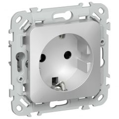 Розетка ИЕК (IEK) СП FLITE РС11-1-ФлА 16 А с заземлением, без защитных шторок, скрытый монтаж, алюминий