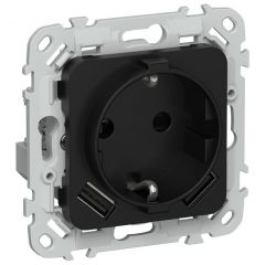 Розетка ИЕК (IEK) 1-м СП FLITE РСЮша11-1-ФлЧ 16 А с USB A+A 3.1 А с заземлением черная