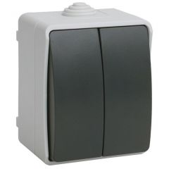 Выключатель ИЕК (IEK) 2-клавиши FORS ВС20-2-0-ФСр серый, 10 А, IP54