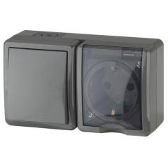 Блок Эра (Era) Эксперт 11-7401-03 розетка+выключатель IP54 серый 16 А 250 В
