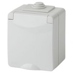 Розетка штепсельная Эра (Era) Эксперт 11-2601-03 16 А IP65 250 В 2P+E серая открытой установки с крышкой