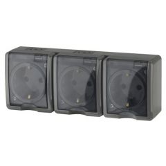 Розетка штепсельная Эра (Era) Эксперт 11-2405-03 16 А IP54 3х2P+E серый, открытой установки