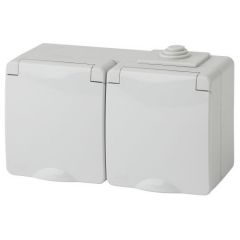 Розетка штепсельная Эра (Era) Эксперт 11-2604-03 16 А IP65 250 В 2х2P+E с защитными шторками серый, открытой установки