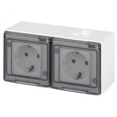 Розетка Эра (Era) Эксперт 11-2504-01 2х2P+E IP55 со шторками 16 А 250 В ОУ белая, 2 гнезда