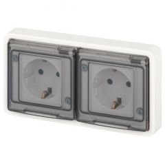 Розетка Эра (Era) Эксперт 11-2523-01 2х2P+E IP55 16 А 250 В СУ белая, 2 гнезда