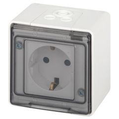 Розетка Эра (Era) Эксперт 11-2502-01 2P+E IP55 со шторками 16 А 250 В ОУ белая, открытой установки