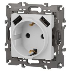 Розетка Эра (Era) Elegance 14-4109-01М 16A 250 В 2P+E с 2xUSB 3 А 5 В матовая белая, скрытая установка