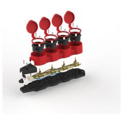 Колодка Эра (Era) 4-м с заземлением 16A IP44 KX-4e-RED-IP44 каучук красная Б0068456