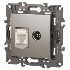 Розетка компьютерная Эра + телевизионная Elegance 14-3110-16 RJ45+TV титан Б0065768 ERA