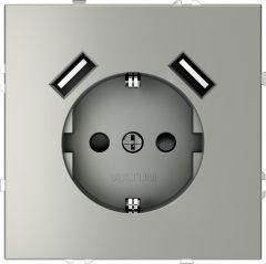 Розетка встраиваемая Voltum S70 с заземлением и защитными шторками, 16А, с USB, A+A, (сталь) VLS040405