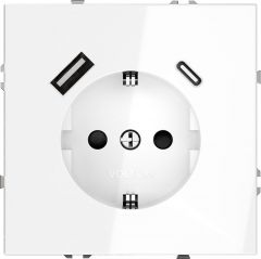Розетка встраиваемая Voltum S70 с заземлением и защитными шторками, 16А, с USB, A+С, (белый глянцевы VLS040501