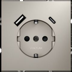 Розетка встраиваемая Voltum S70 с заземлением и защитными шторками, 16А, с USB, A+С, (кашемир) VLS040503