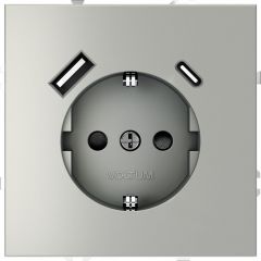 Розетка встраиваемая Voltum S70 с заземлением и защитными шторками, 16А, с USB, A+С, (сталь) VLS040505